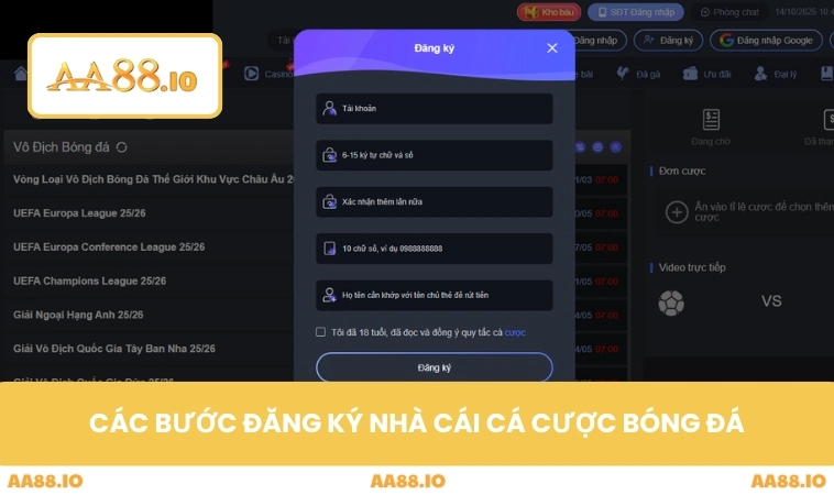 Các bước đăng ký nhà cái cá cược bóng đá