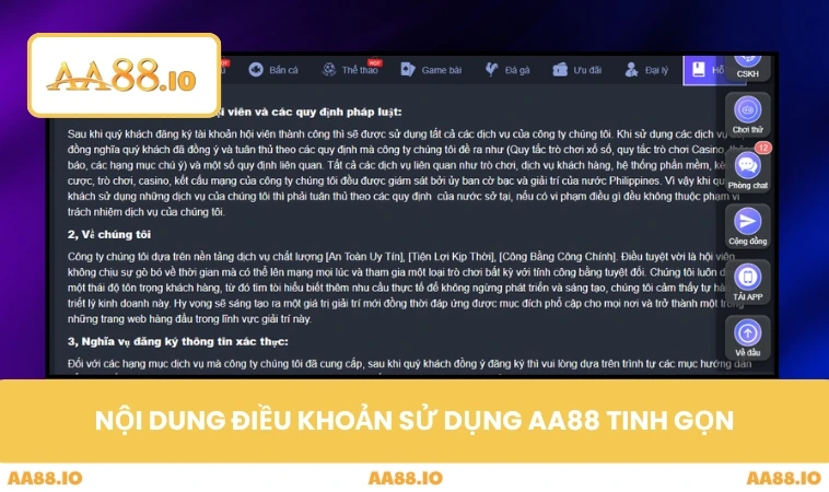 Nội dung điều khoản sử dụng AA88 tinh gọn