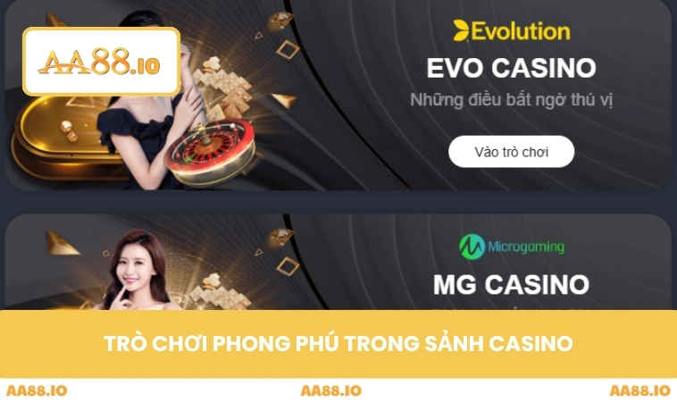Trò chơi phong phú trong sảnh casino