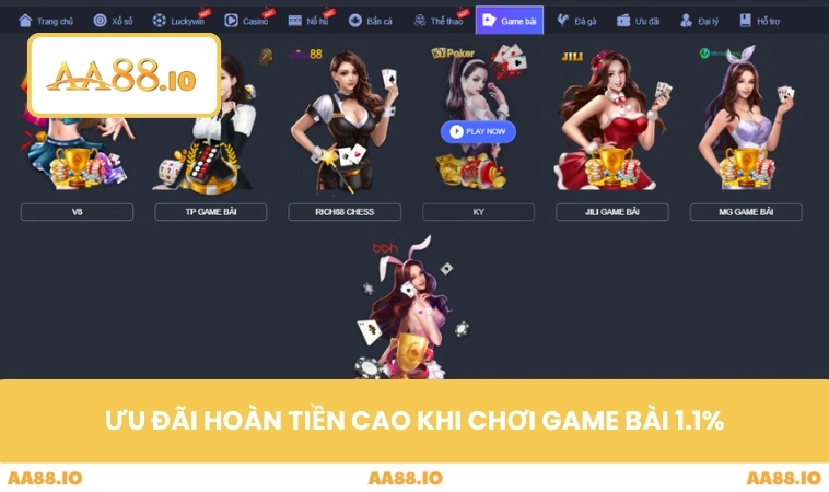 Ưu đãi hoàn tiền cao khi chơi game bài 1.1%